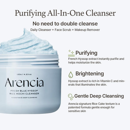 Arencia Fresh Blue Hyssop Rice Mochi Cleanser 120 g Gentle Cleansing & Hydrating Care (K Beauty)