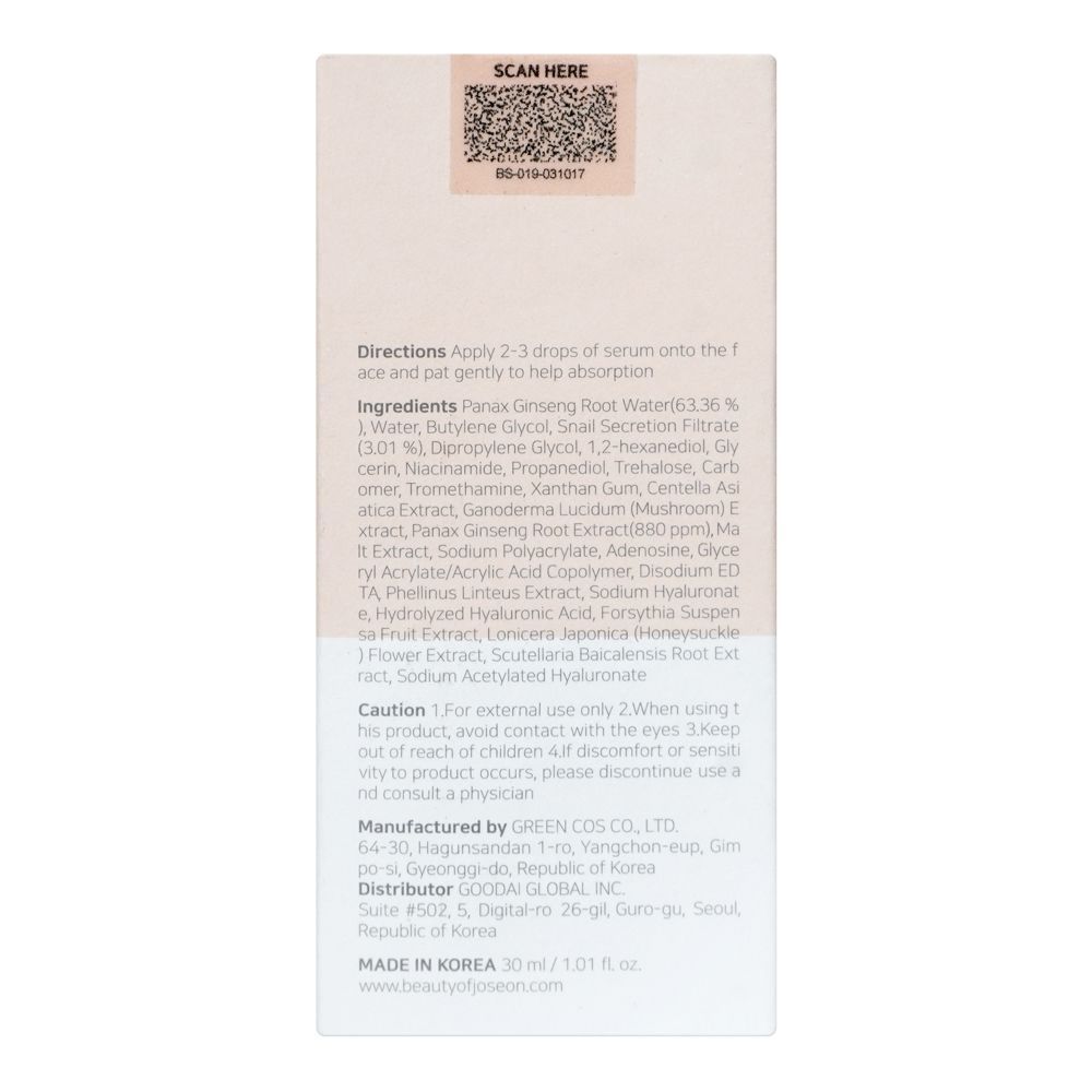 Beauty of Joseon Revive Serum with Ginseng & Snail Mucin 30 ml Firming Care & Skin Renewal (K Beauty)