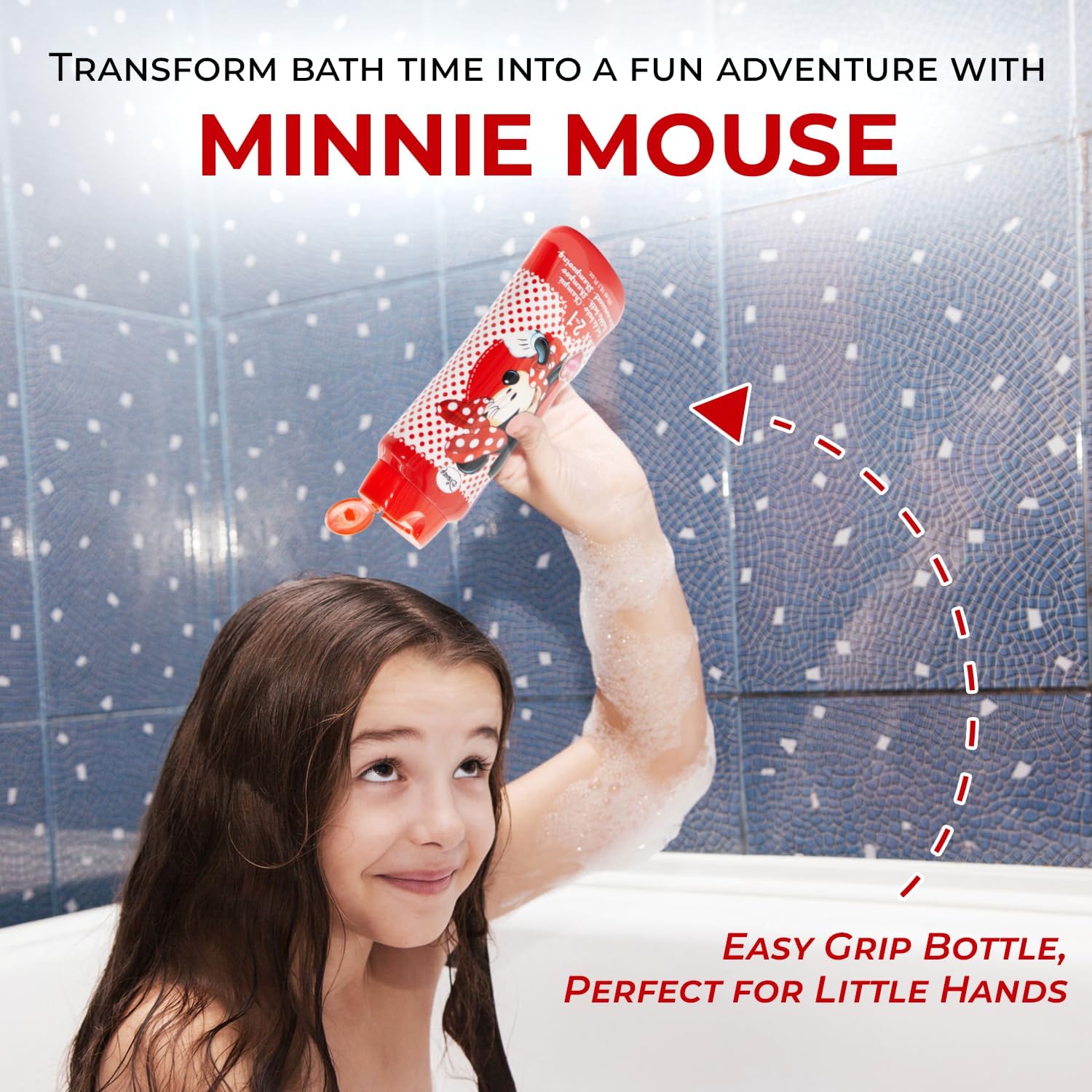 Lorenay Disney Minnie 2-in-1 Bubble Bath & Shampoo 475ml - Gentle Kids Hair & Body Wash for Soft Cleansing, Tear-Free Formula