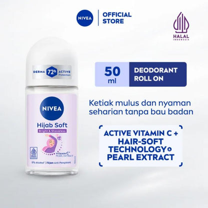 Nivea Hijab Soft Bright & Shaveless Vitamin C Pearl Extract 72H Anti-Perspirant Roll-On 50ml