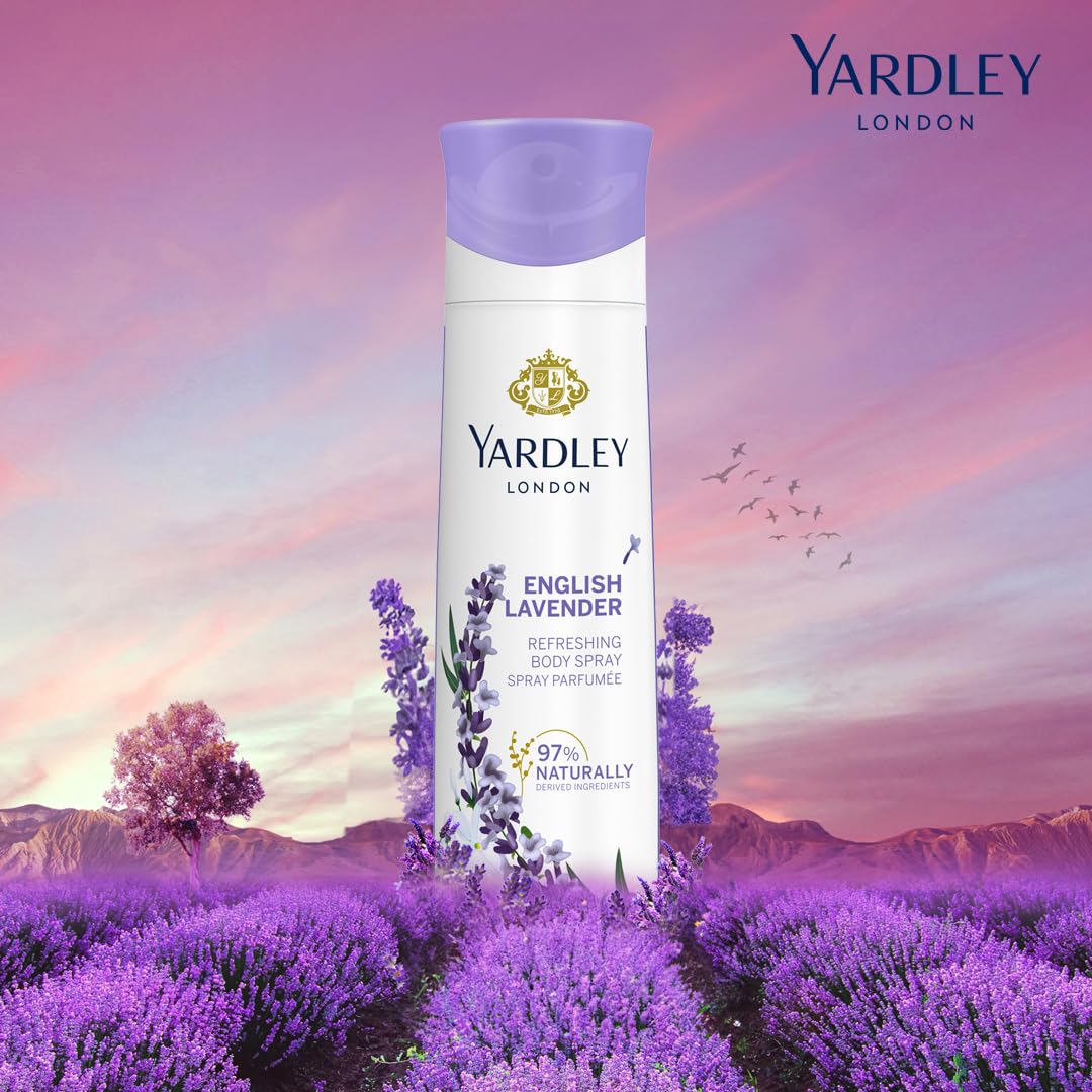 Yardley London English Lavender Body Spray for Women 150ml - Long Lasting Floral Lavender Fragrance Mist with Soft Musky Note