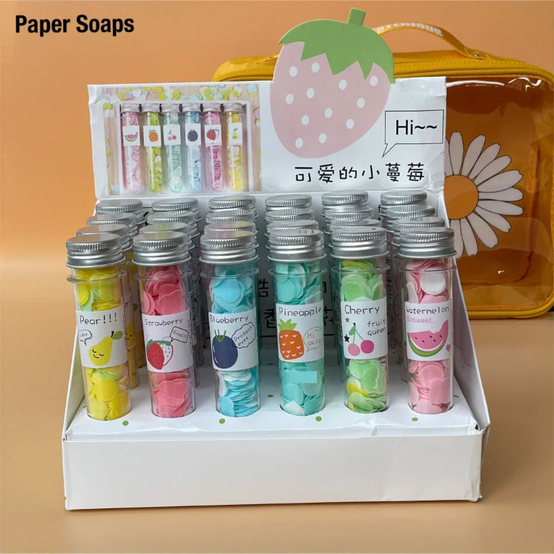 Wink Colorful Paper Craft Fruits Series Travel Soap Slice 24 Pieces (Box of 6 Flavours) – Portable Disposable Hand Wash Soap 