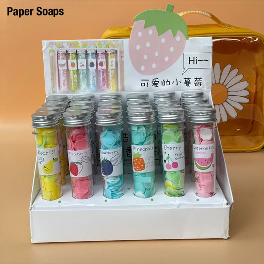 Wink Colorful Paper Craft Fruits Series Travel Soap Slice 24 Pieces (Box of 6 Flavours) - Portable Disposable Hand Wash Soap 