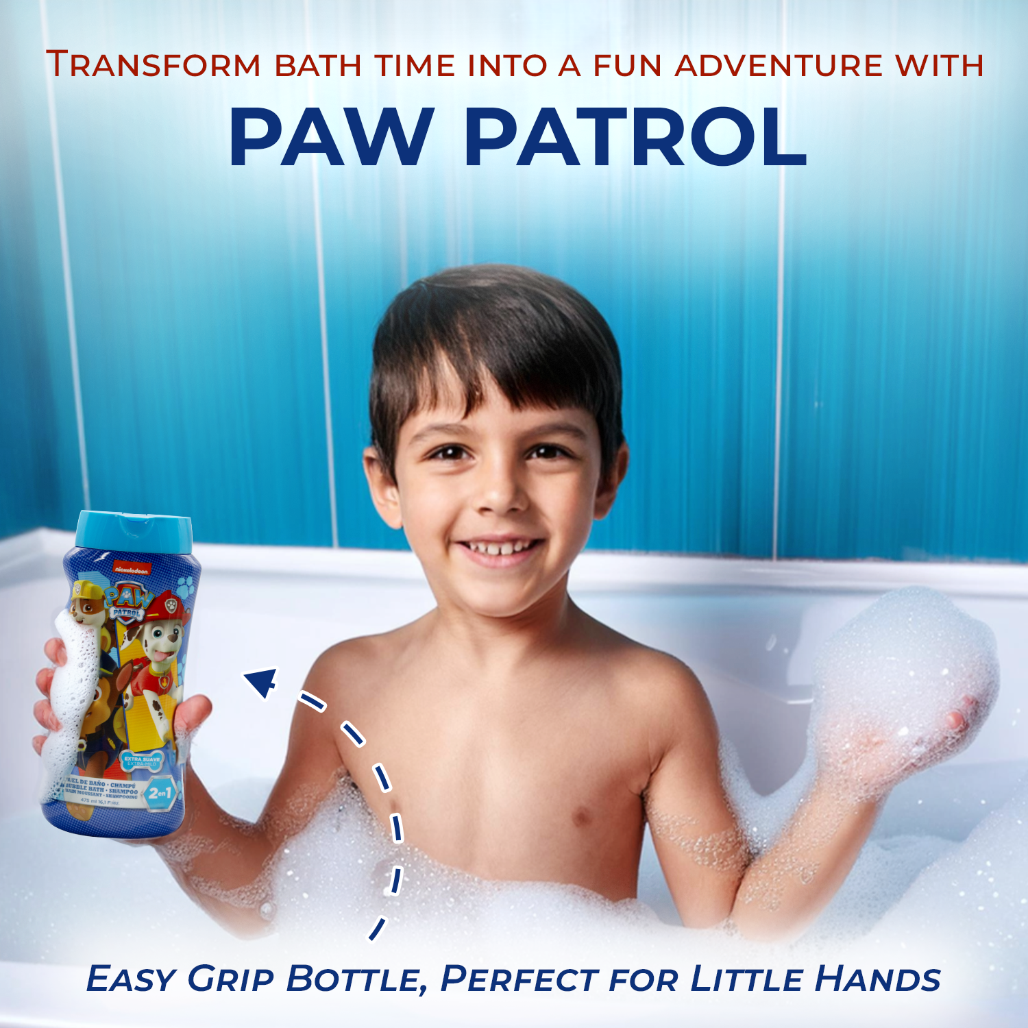 Lorenay Paw Patrol 2-in-1 Bubble Bath & Shampoo 475ml - Gentle Kids Hair & Body Wash for Soft Cleansing, Tear-Free Formula, F