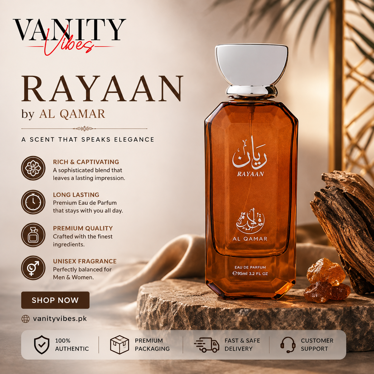AL Qamar Rayyan Eau de Parfum 95ml Pour Homme - Long Lasting Perfume for Men