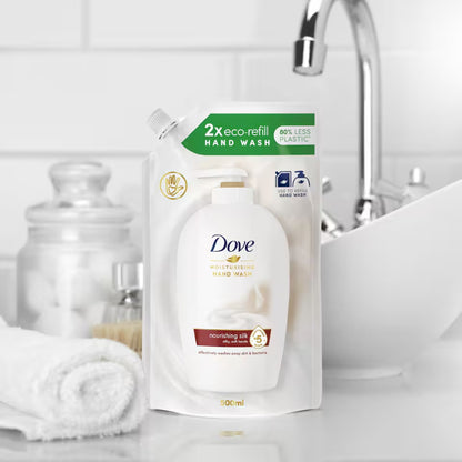 Dove 2X Eco Refill Moisturising Hand Wash Nourishing Silk 500ml – Gentle Cleansing Hand Soap for Soft, Smooth & Hydrated Hand