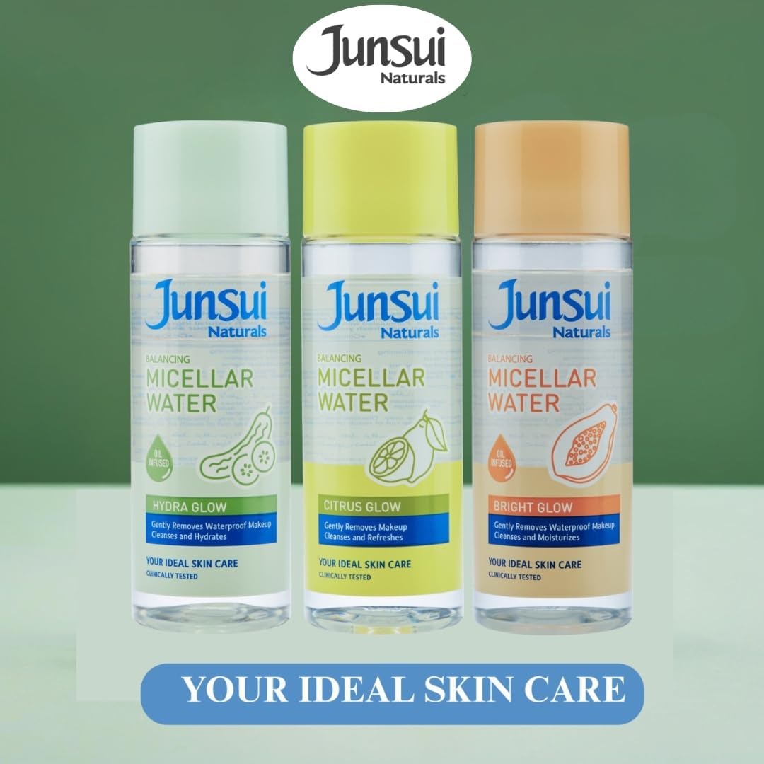 Junsui Naturals Balancing Bright Glow Micellar Water 140ml - Gentle Makeup Remover & Facial Cleansing Water for Deep Cleansin