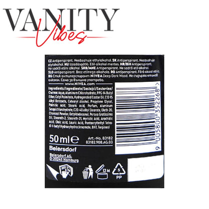 Nivea Men 72H Deep Dark Wood Black Carbon Deodorant Stick, Anti-Perspirant, 50ml
