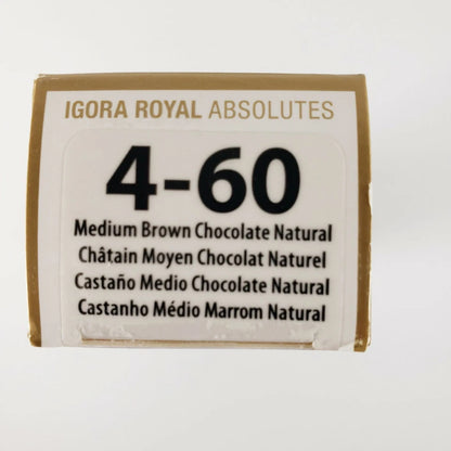 Schwarzkopf Igora Royal Absolutes 4-60 Medium Brown Chocolate Natural Hair Color 60ml Rich Coverage & Long-Lasting Color