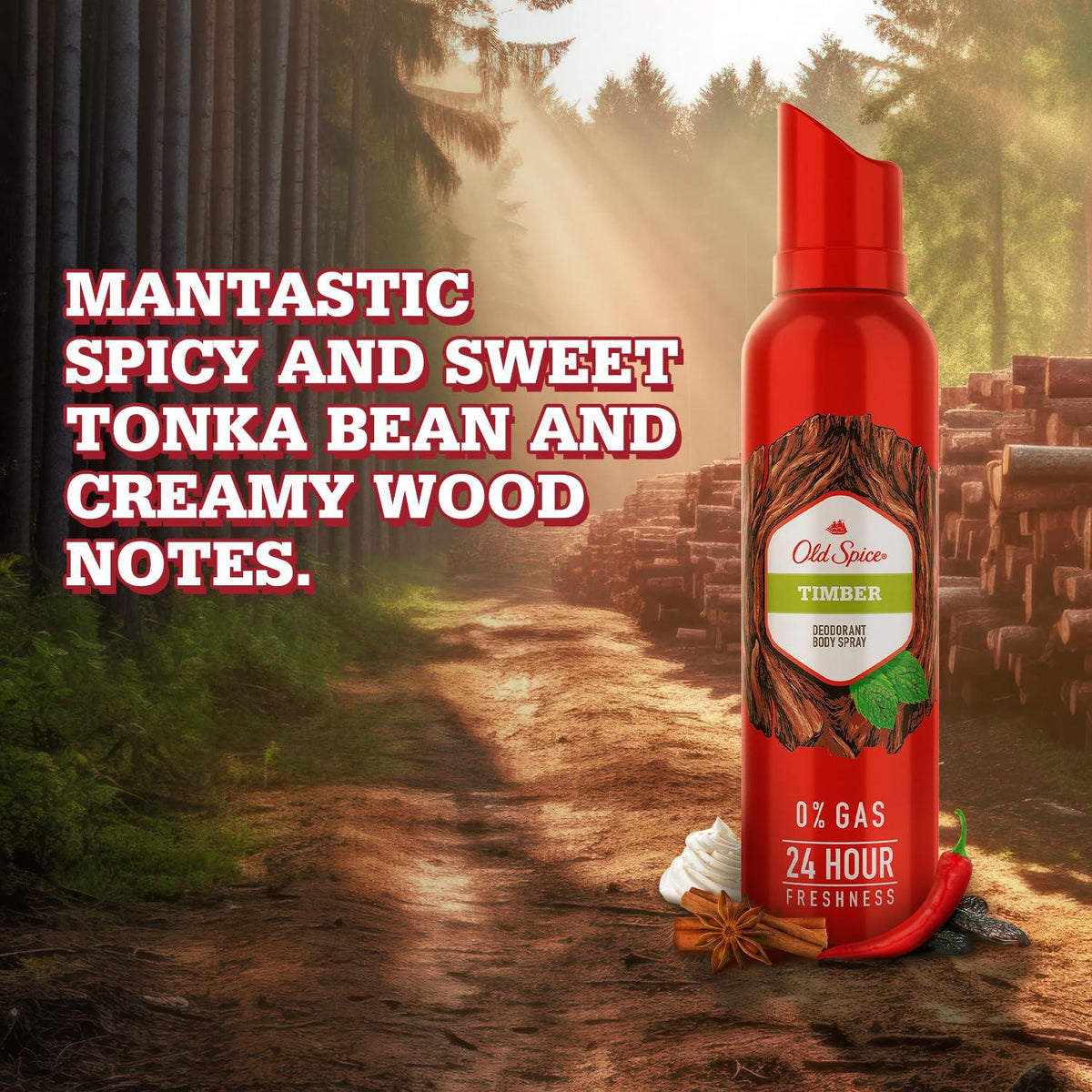 Old Spice Timber 0% Gas Deodorant Body Spray 140ml for Men