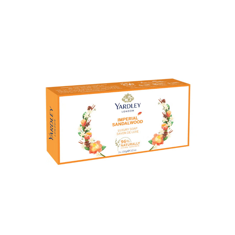 Yardley London Luxury Bath Soap with Imperial Sandalwood Extracts 3 × 100 g Deep Cleansing & Warm Woody Fragrance