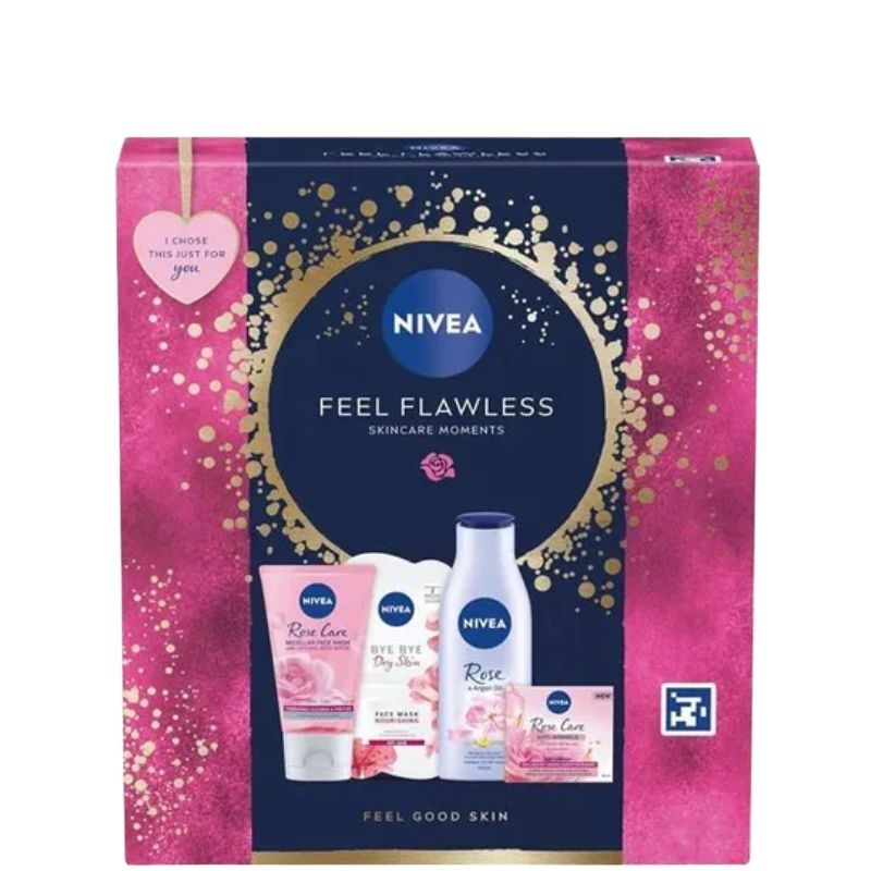 NIVEA Feel Flawless Women's Gift Set (4 Products) Gift Set Body Lotion, Face Mask, Face Wash, and Day Cream