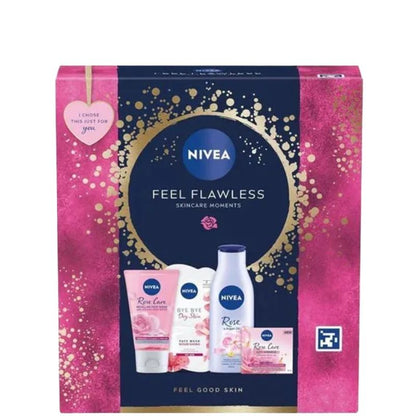 NIVEA Feel Flawless Women's Gift Set (4 Products) Gift Set Body Lotion, Face Mask, Face Wash, and Day Cream
