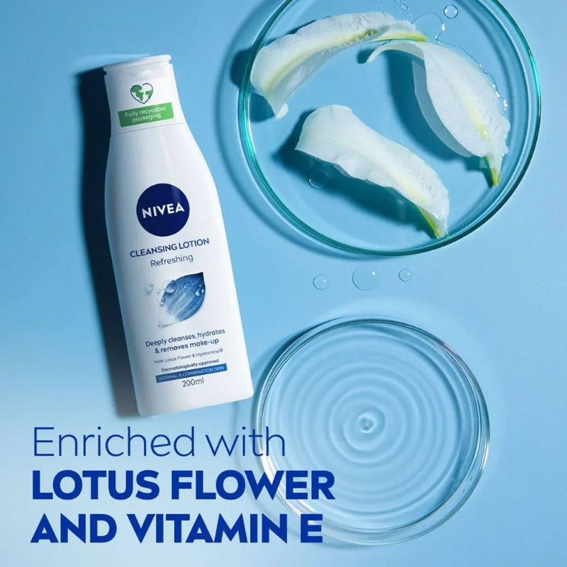 Nivea Refreshing Cleansing Lotion Lotus Flower & Hydramine For Normal & Combination Skin 200ml