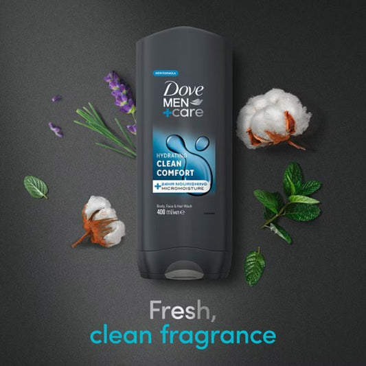 Dove Men+Care Hydrating Clean Comfort 3-in-1 Body Face + Hair Wash 400ml