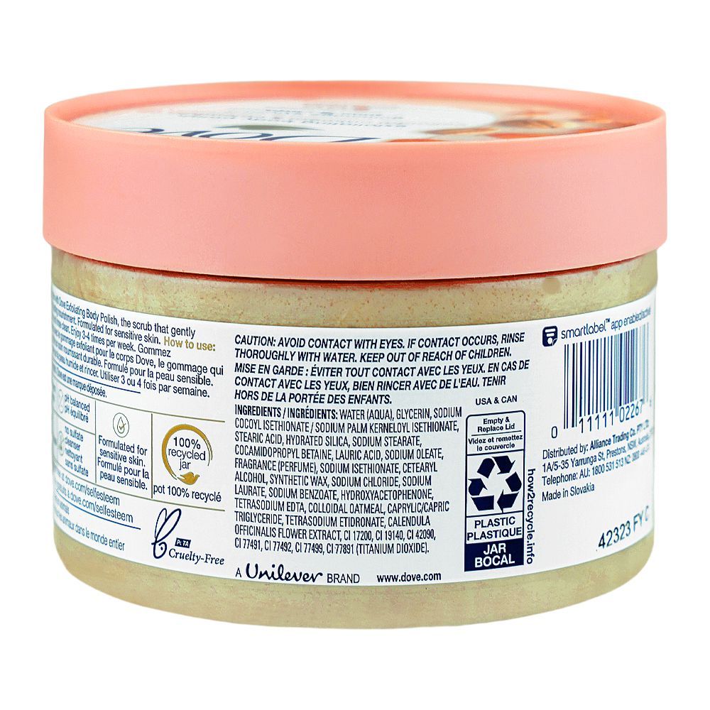 Dove Exfoliating Body Polish Scrub Colloidal Oatmeal & Calendula Oil 298g – Gentle Exfoliating Body Scrub for Sensitive Skin,