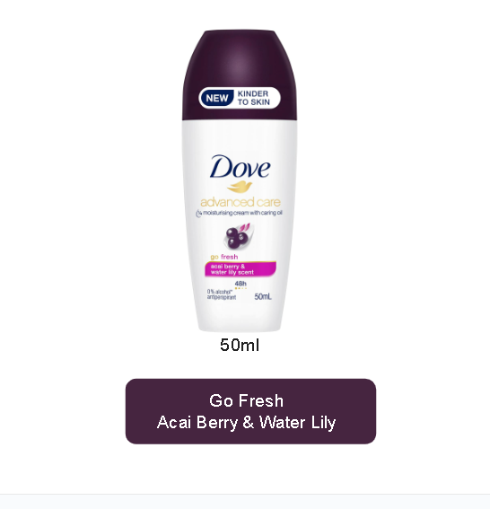 Dove Advanced Care Acai Berry & Water Lily Scent 48Hr Antiperspirant Deodorant Roll On 50ml