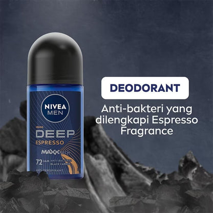 Nivea Men Deep Espresso Black Carbon Deodorant Roll On 72H Lasting 50ml