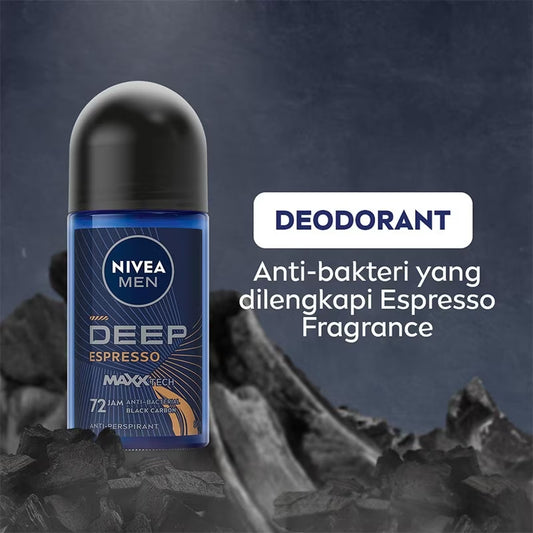 Nivea Men Deep Espresso Black Carbon Deodorant Roll On 72H Lasting 50ml
