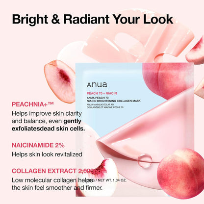 Anua Peach 70+ Niacin Brightening Collagen Mask 38 g Radiance Boost & Even Skin Tone (K Beauty)