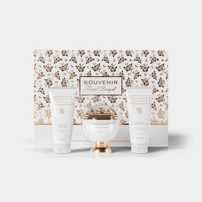 Afnan Souvenir Floral Bouquet Gift Set, EDP 100ml / Shower gel 100ml / Natural Body Lotion 100ml