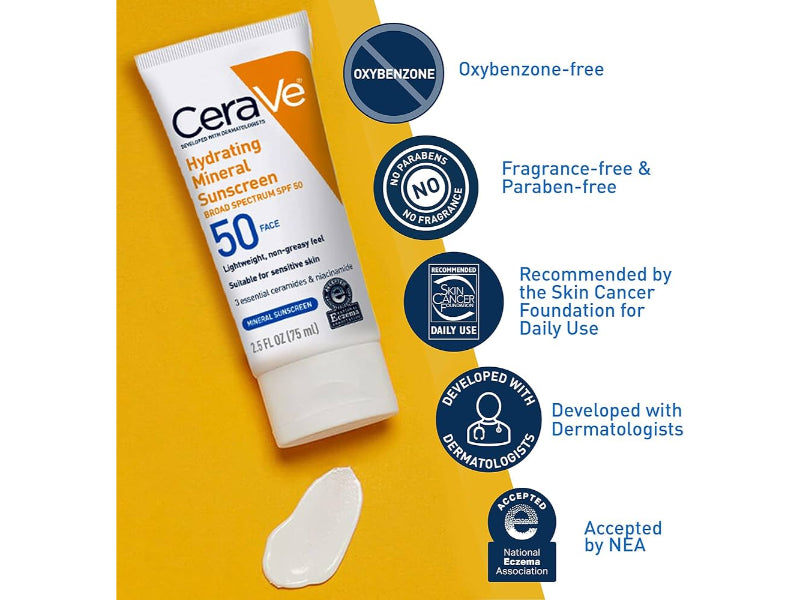 CeraVe Hydrating Mineral Sunscreen SPF 50 Face Lotion-75ml (USA STOCK WITH BOX)