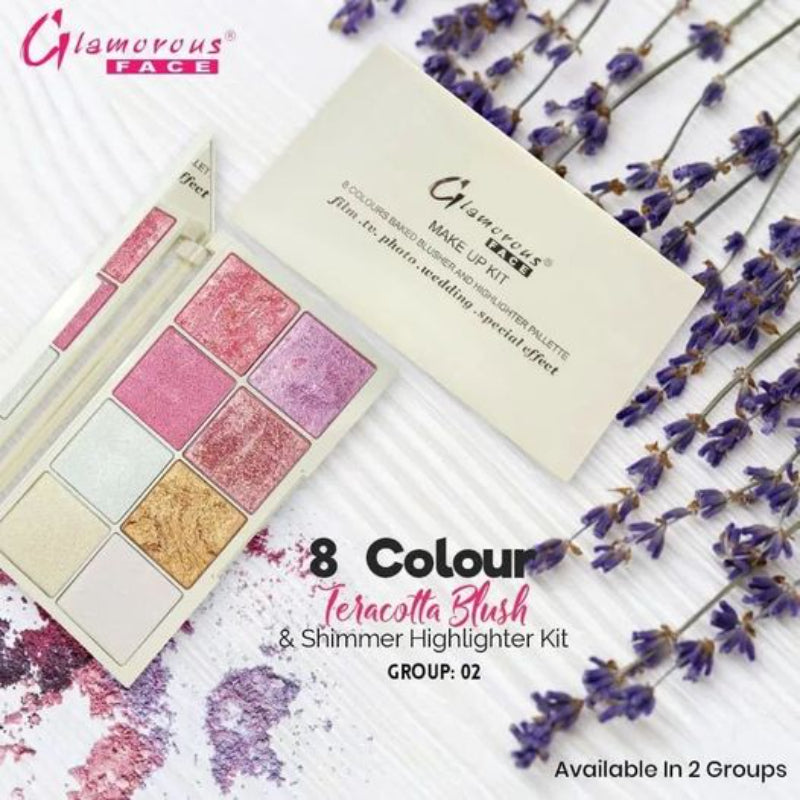 Glamorous Face 8 Colour Teracotta Blush & Shimmer Highlighter Kit (Group B)