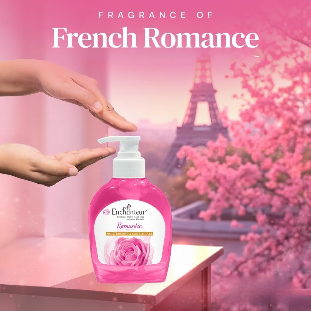 Enchanteur Romantic Hand Wash 250ml – Gentle Cleansing Liquid Soap with Long Lasting Floral Fragrance, Moisturizing Care, Odo