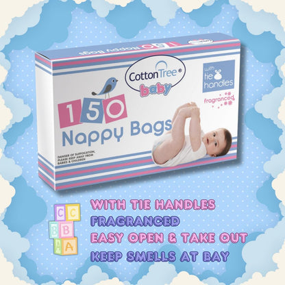 Cotton Tree Fragranced Nappy Bags with Handles Pack of 150 Odor Control & Hygienic Disposal