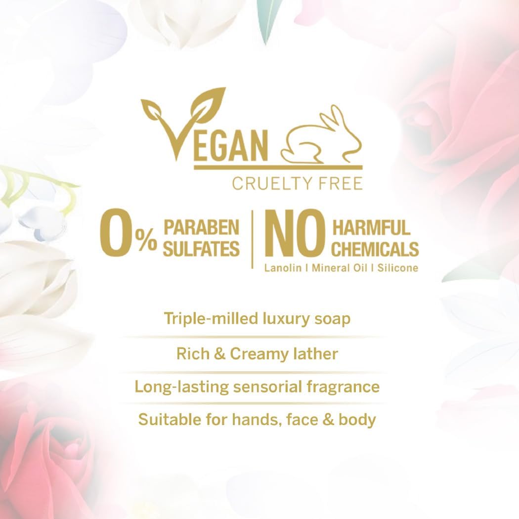 Yardley London Luxury Bath Soap with Royal Red Roses Extracts 3 × 100 g Gently Cleansing & Long-Lasting Fragrance