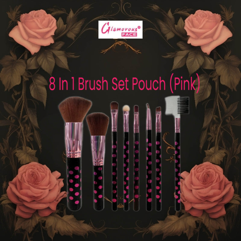 Glamorous Face 8 In 1 Brush Set Pouch (PINK)