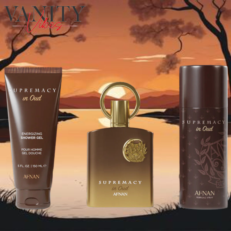Afnan Supremacy In Oud Gift Set,for Men & Women, Extrait de Parfum 100ml / Shower gel 150ml / Perfume Deo Spray 150ml