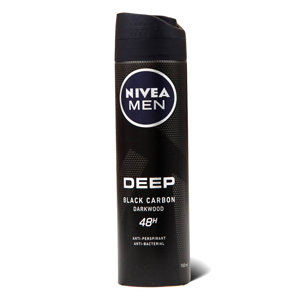 Nivea Men Deep Black Carbon Darkwood 48H Anti-Perspirant Spray Deodorant 150ml