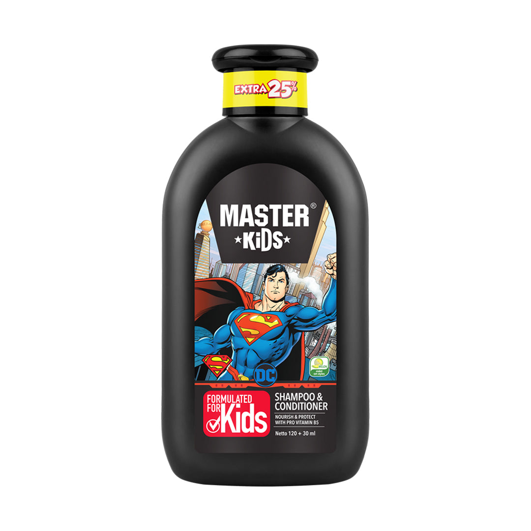 Master Kids Superman Shampoo & Conditioner 150ml – Gentle Kids Hair Care 2-in-1 Formula for Soft Smooth Hair, Tear-Free Clean