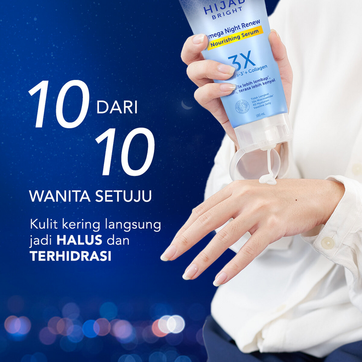 Vaseline Hijab Bright Omega Night Renew Nourishing Serum 180ml Deep Hydration & Skin Renewal