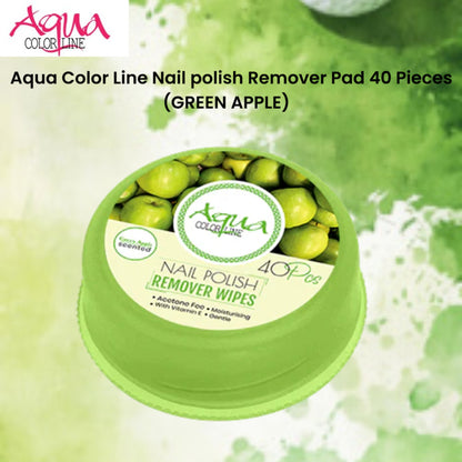 Aqua Color Line Nail polish Remover Pad 40 Pieces (Green Apple)
