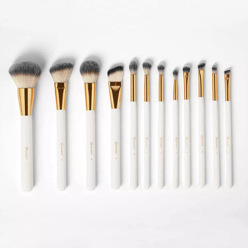 BH Cosmetics Studded Elegance 12 Piece Brush Set with a Brush Stand (WHITE)