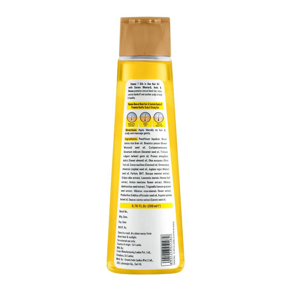 Emami 7 Oils in 1 Mustard Plus Hair Oil 200ml - Nourishing Hair Care Oil for Strong, Thick, Smooth & Healthy Hair Growth & Da