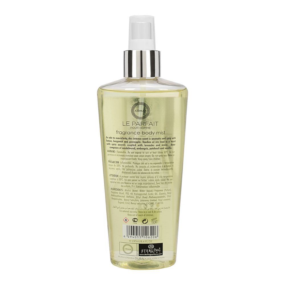 Armaf Le Parfait Pour Homme Fragrance Body Mist For Men 250ml – Long Lasting Masculine Perfume Spray