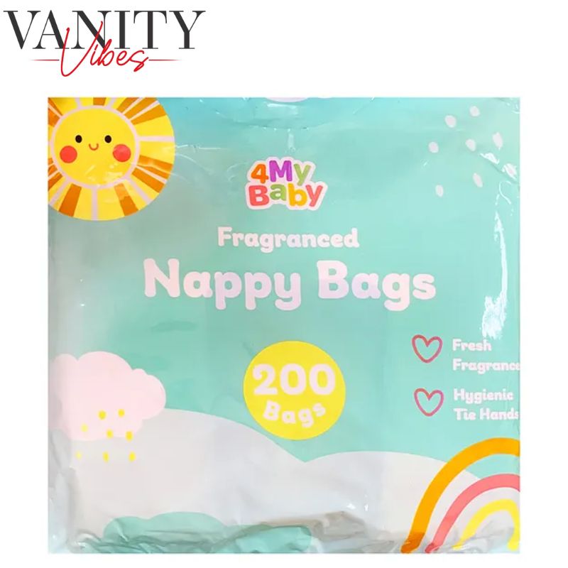 4 My Baby Fragranced Nappy Bags with Tie Handles Pack of 200 Odor Control & Hygienic Disposal