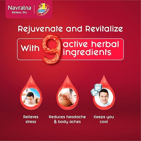 Himani Navratna Ayurvedic Cooling Hair Oil 200ml - Herbal Head Massage Oil for Stress Relief, Headache Cooling Effect & Stron