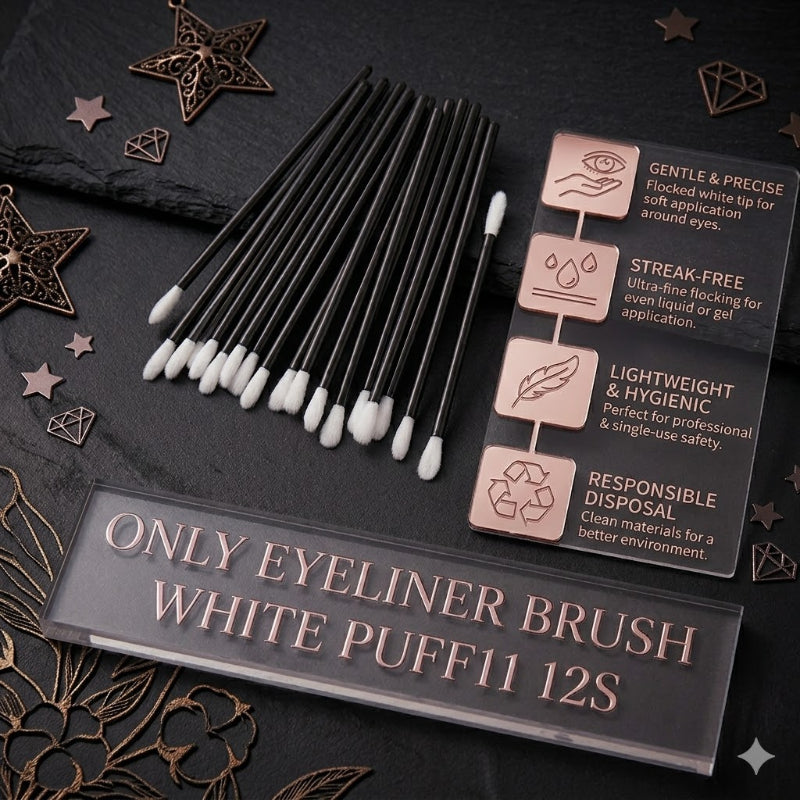 Only Eyeliner Brush White Puff-11 12pcs Set – Precision Makeup Brushes for Smooth Eyeliner Application, Defined Eye Makeup & 
