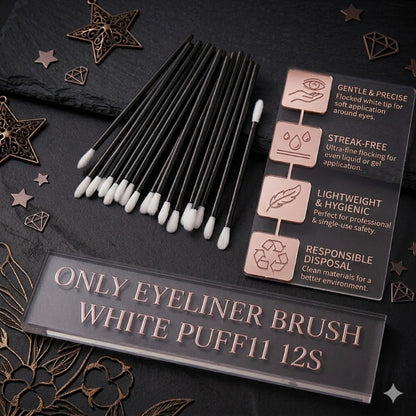 Only Eyeliner Brush White Puff-11 12pcs Set – Precision Makeup Brushes for Smooth Eyeliner Application, Defined Eye Makeup & 