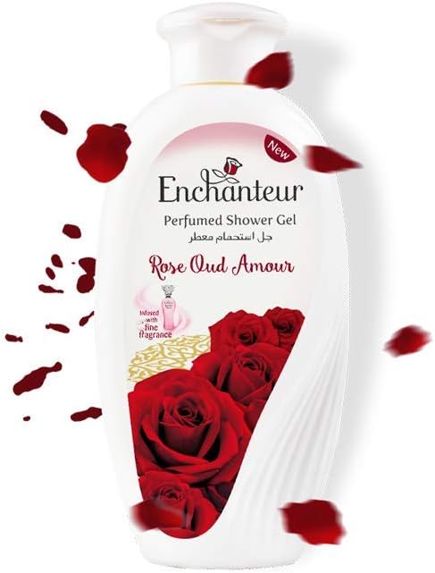 Enchanteur Rose Oud Amour Perfumed Shower Gel 250ml - Deep Cleansing Moisturizing Body Wash with Long Lasting Floral Oud Frag