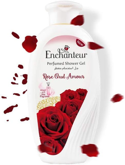 Enchanteur Rose Oud Amour Perfumed Shower Gel 250ml - Deep Cleansing Moisturizing Body Wash with Long Lasting Floral Oud Frag