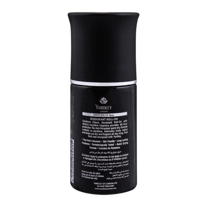 Yardley Gentleman Classic Deodorant Roll-On 50ml - Long Lasting Anti-Perspirant for Men with 48 Hour Sweat Protection, Fresh 