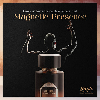 Sapil Ombre Flame Aura Eau de Parfum for Men 100ml - Long Lasting Woody Spicy Fragrance Perfume with Warm Amber Notes, Bold M