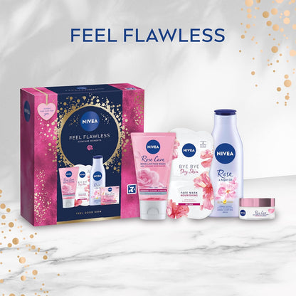 NIVEA Feel Flawless Women's Gift Set (4 Products) Gift Set Body Lotion, Face Mask, Face Wash, and Day Cream