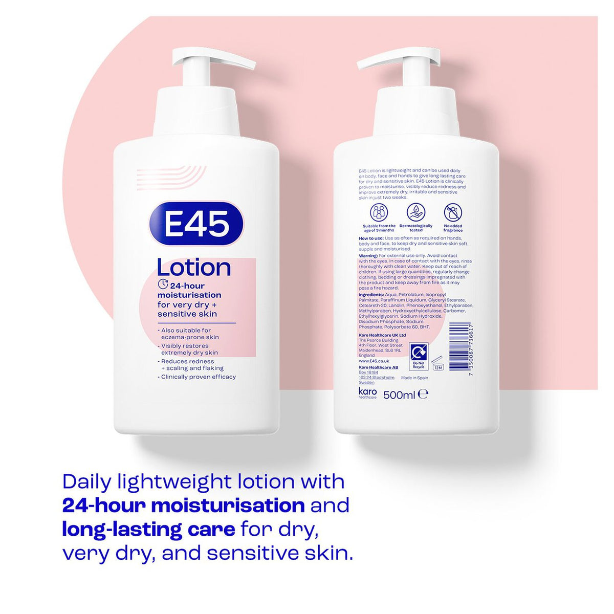 E45 Moisturiser Body Lotion for Dry & Sensitive Skin 500ml