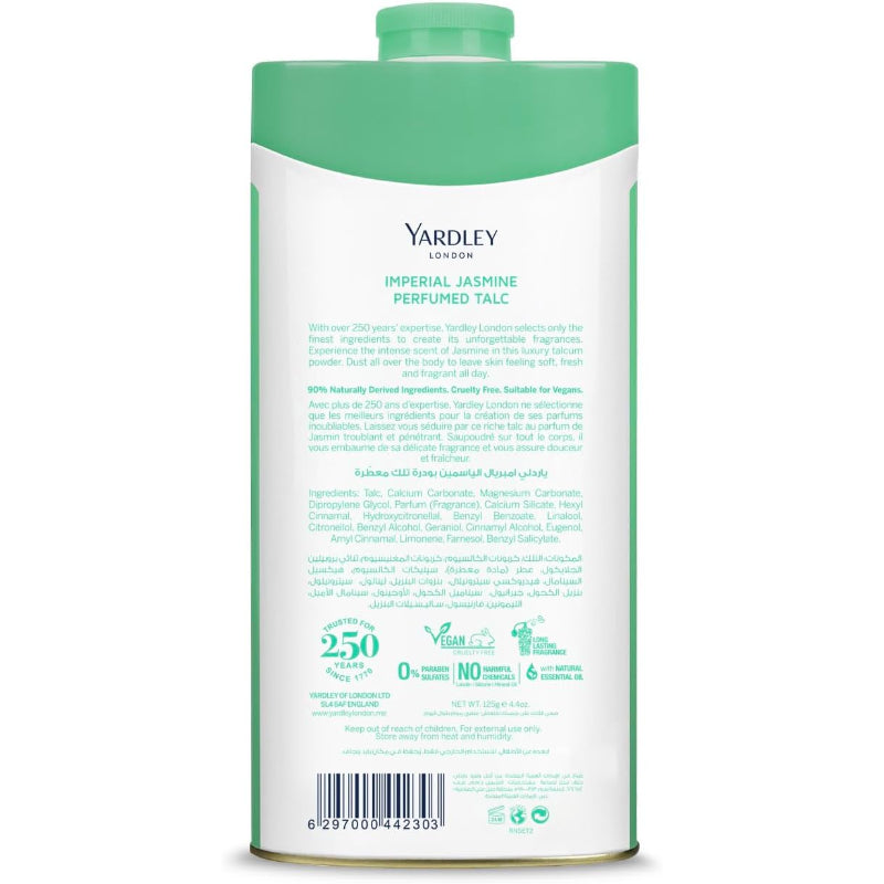 Yardley London Imperial Jasmine Perfumed Talcum Powder 125g - Luxury Floral Jasmine Fragrance Talc for Long Lasting Freshness